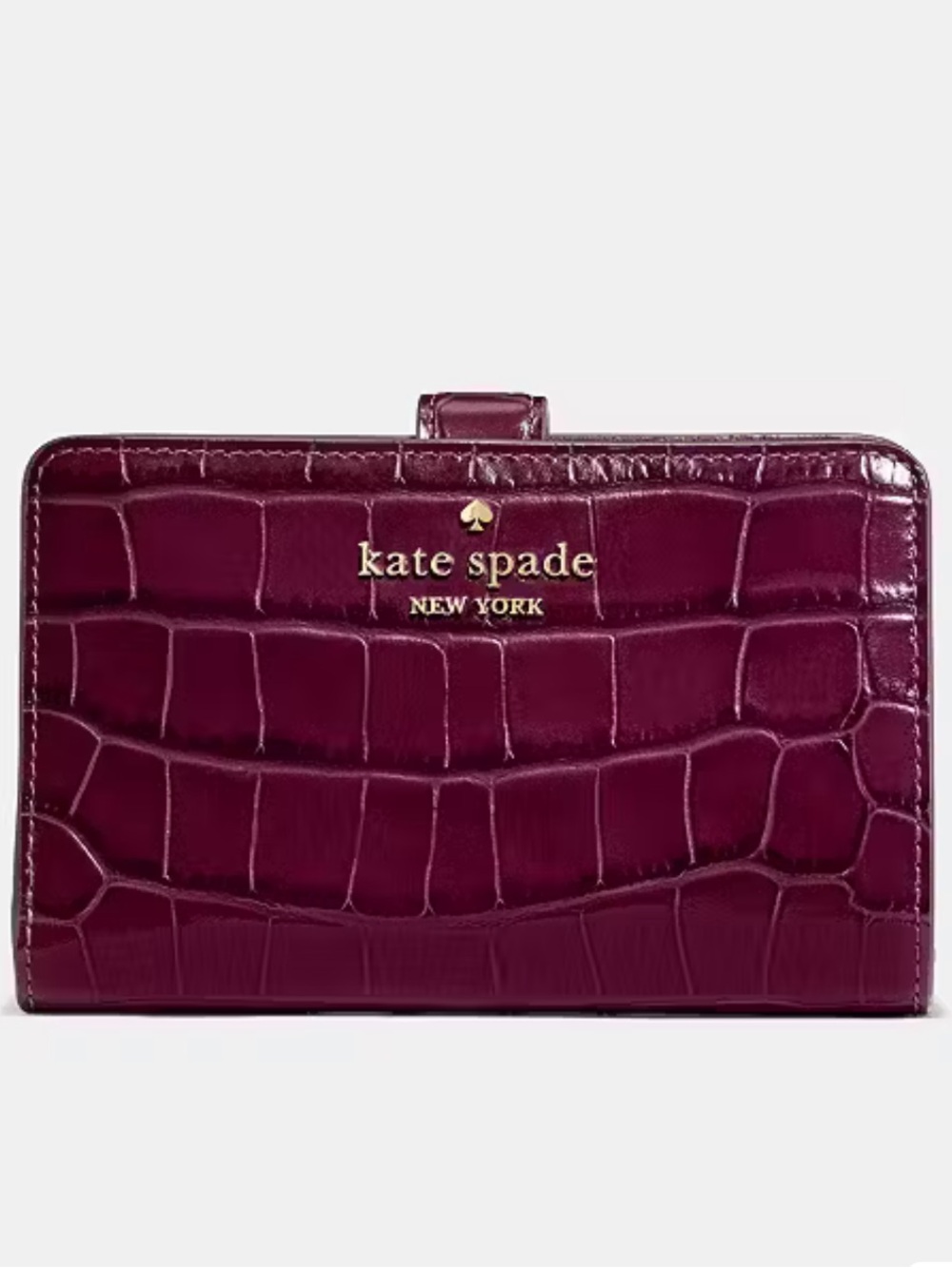 KATE SPADE Croc Embossed Medium Bifold Wallet - Deep Cherry
